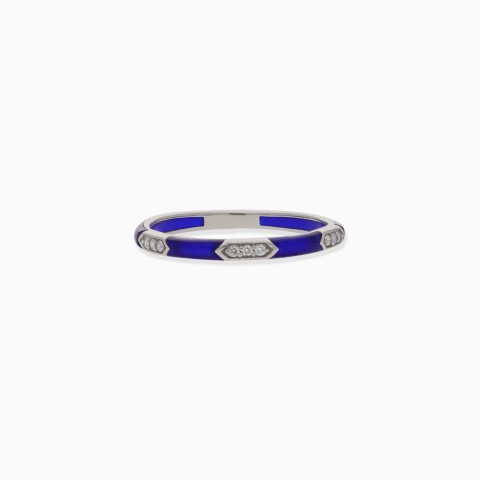 18K White Gold & Diamond Ring with Blue Ceramic – Alwan Collection