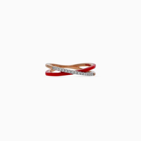 18K Rose Gold Ring with Diamonds & Red Ceramic - Alwan Collection