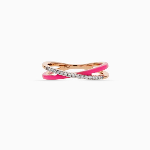 18K Rose Gold & Diamond Ring with Pink Ceramic - Alwan Collection