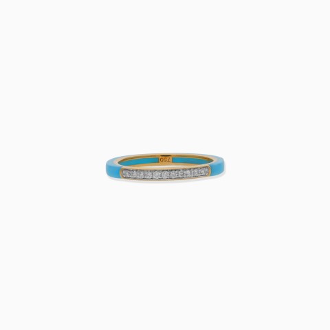 18K Yellow Gold Ring with Diamonds & Turquoise Ceramic - Alwan Collection