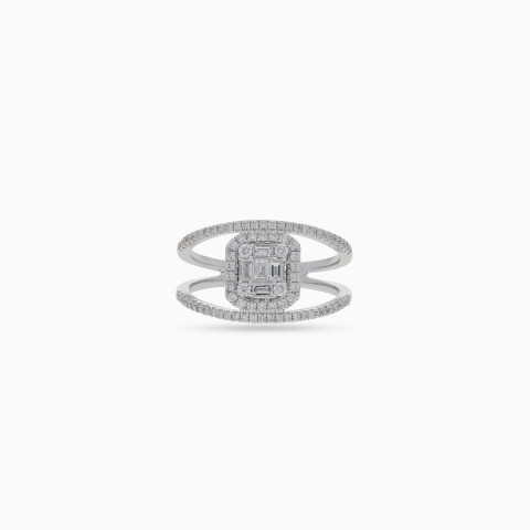 18k White Gold Ring with Natural Diamonds & Square Baguette Diamond - Carre Collection