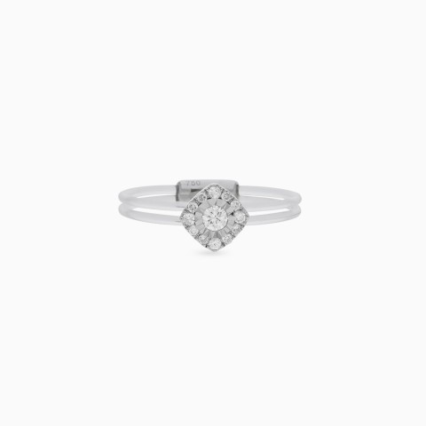 18k White Gold Ring with Fish Thread Band & Natural Diamonds - Float Collection