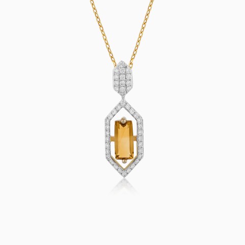 Radiant 18K Yellow Gold Necklace with Diamond & Citrine – Rabiya Collection