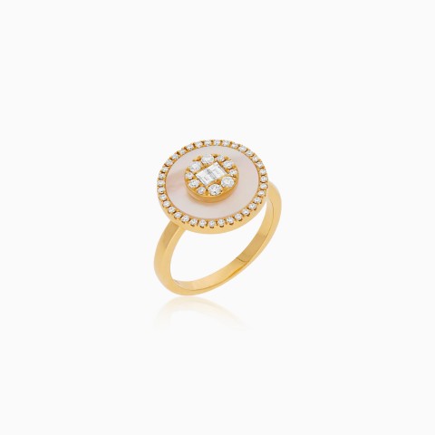 18K Yellow Gold Ring with Diamonds & Mother of Pearl – Mosaic Collection