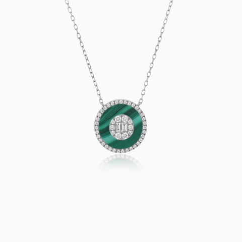 18K White Gold Diamond & Malachite Necklace – Mosaic Collection
