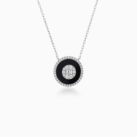 18K White Gold Necklace with Diamonds & Onyx - Mosaic Collection