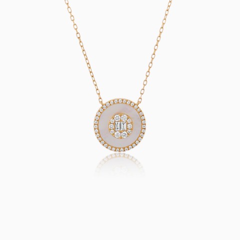18K Yellow Gold Necklace with Diamonds & Mother of Pearl – Mosaic Collection