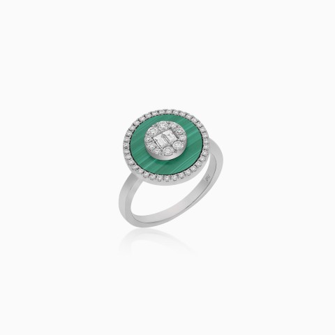18K White Gold Ring with Diamonds & Malachite – Mosaic Collection