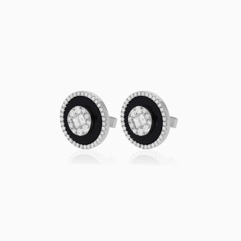 Elegant 18K White Gold Earrings with Diamonds & Onyx – Mosaic Collection