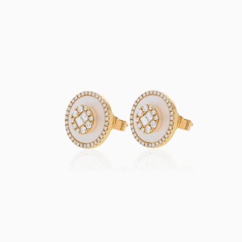 18K Yellow Gold Earrings with Diamonds & Mother of Pearl – Mosaic Collection