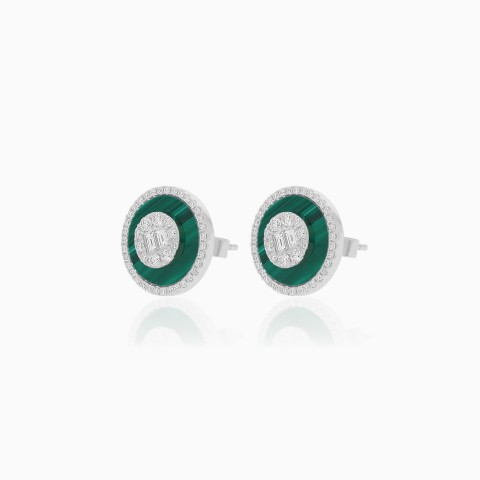 18K White Gold Earrings with Diamonds & Malachite – Mosaic Collection