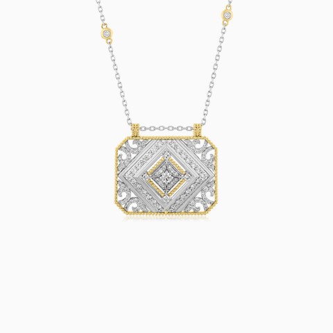 18k White & Yellow Gold Necklace Decorated with Natural Diamond Stones from Tablah Diamond Collection