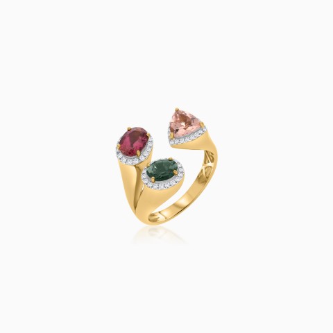 18K Yellow Gold Tourmaline & Diamond Open Ring - Tourmaline Collection