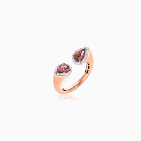 18K Rose Gold Open Ring with Tourmaline & Diamonds – Tourmaline Collection