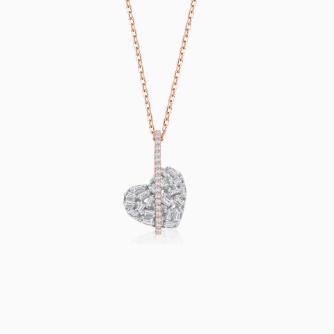 Heart-Shaped 18K White & Rose Gold Diamond Necklace – Frost Collection