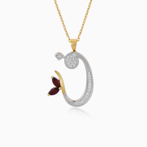 18K Yellow Gold Arabic Letter ‘Faa’ Necklace – Horoufi Diamond Collection