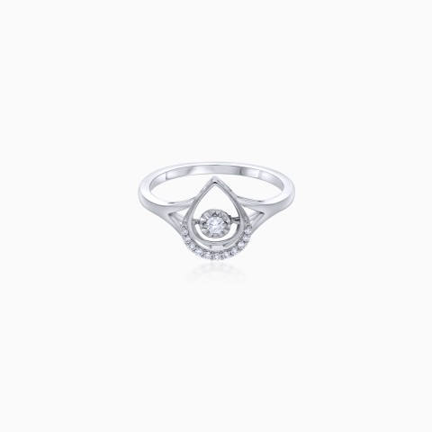 18K White Gold Drop-Shaped Ring with Dancing Diamond – Dancing Diamond Collection