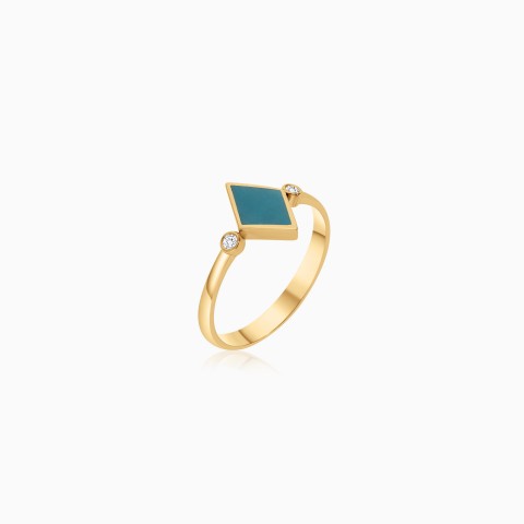 18K Yellow Gold Ring with Green Enamel & Diamonds - Alwan Collection