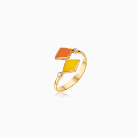 Vibrant 18K Yellow Gold Enamel & Diamond Ring – Alwan Collection