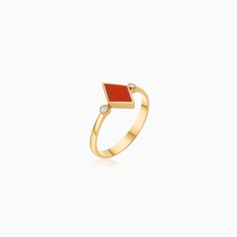18K Yellow Gold Ring with Red Enamel & Diamonds – Alwan Collection