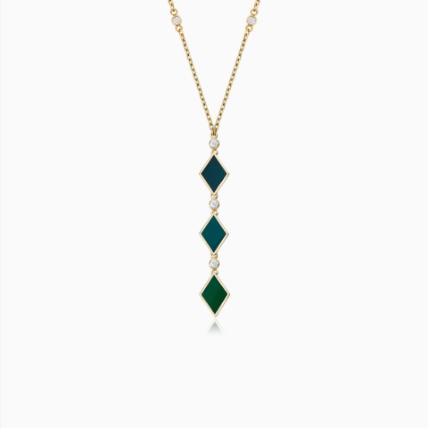 18K Yellow Gold Necklace with Green Enamel & Diamonds – Alwan Collection