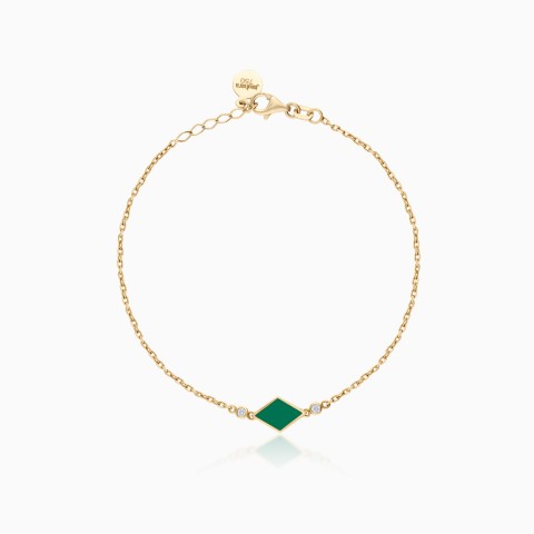 Elegant 18K Yellow Gold Bracelet with Green Enamel & Diamonds - Alwan Collection 