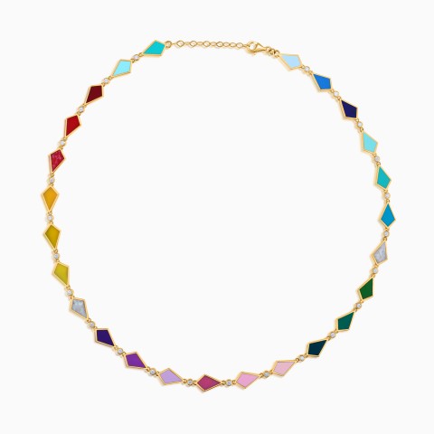 18K Yellow Gold Enamel & Diamond Necklace – Alwan Collection