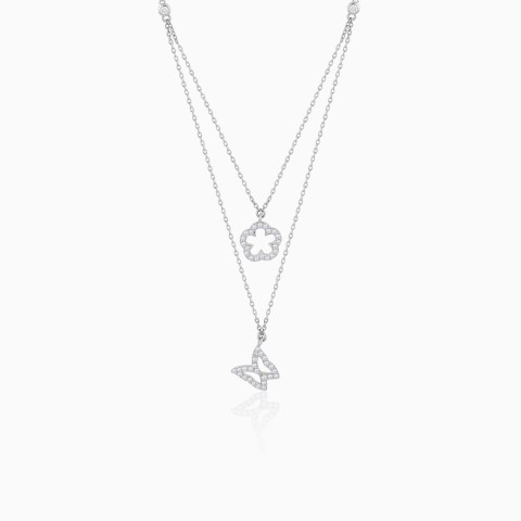 18K White Gold Double-Layered Diamond Necklace – Trendy Collection