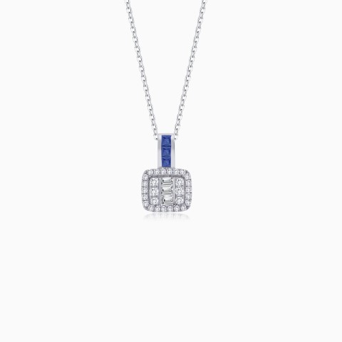 Elegant 18K White Gold Necklace with Diamonds & Sapphires – Carre Collection