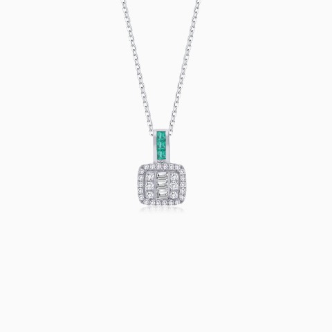 18K White Gold Diamond & Emerald Necklace – Carre Collection