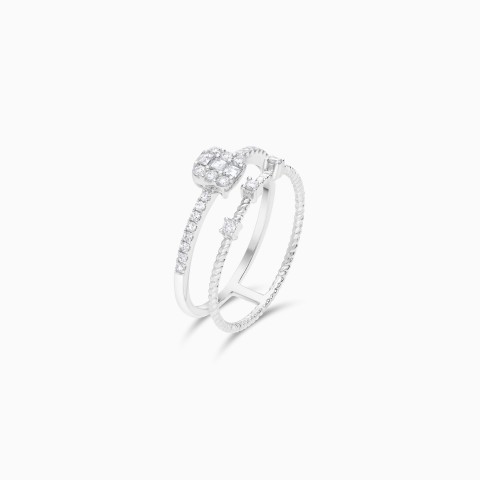 18K White Gold Double Band Diamond Ring – Carre Collection