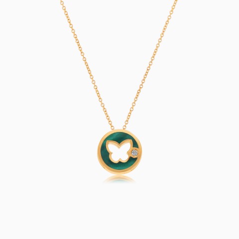 18K Yellow Gold Necklace with Malachite and Diamonds – Lusi Collection