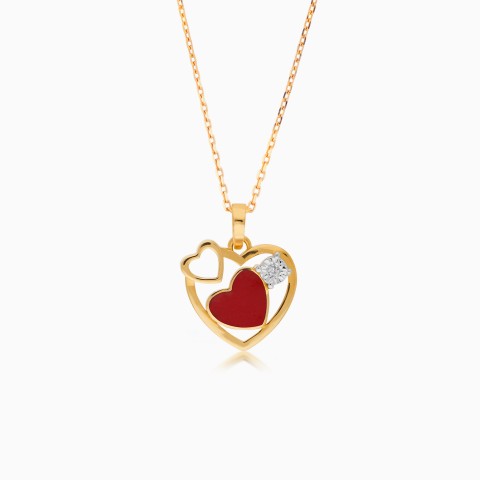Charming Heart Enamel Necklace in 18K Yellow Gold – Dalia Collection