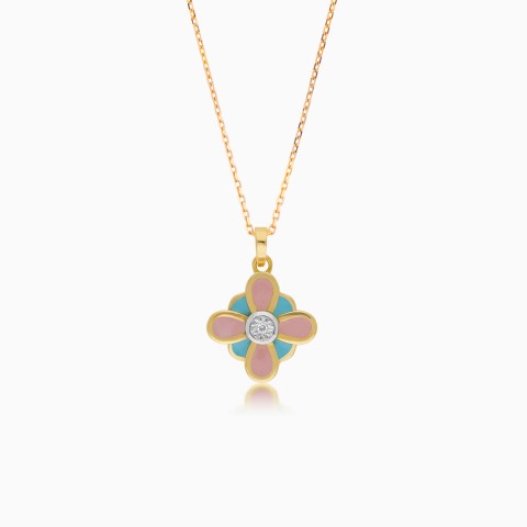 18K Yellow Gold Kids Necklace with Enamel & Diamond – Dalia Collection