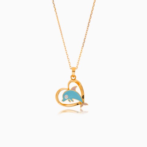 Dalia 18K Yellow Gold Dolphin Heart Necklace for Kids