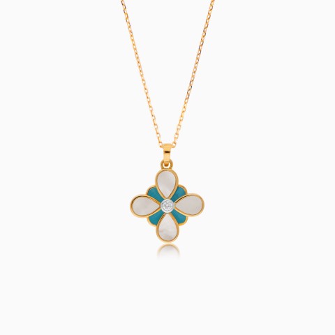 Charming 18K Yellow Gold Kids Necklace with Enamel & Diamond - Dalia Collection