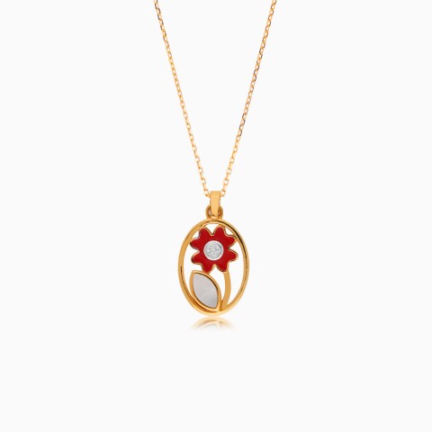 Elegant 18K Yellow Gold Kids’ Necklace with Enamel Flower - Dalia Collection