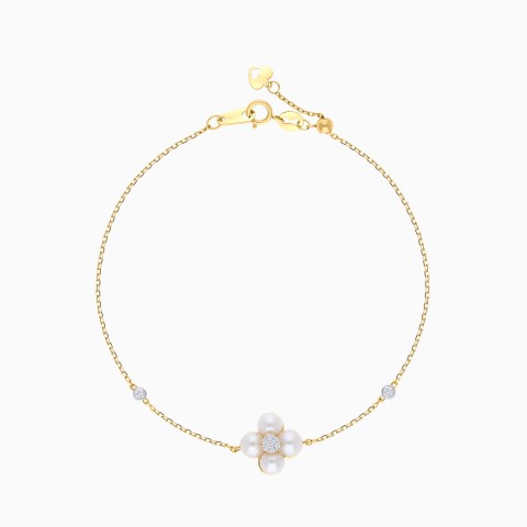 18K Yellow Gold Pearl & Diamond Bracelet – Danah Collection