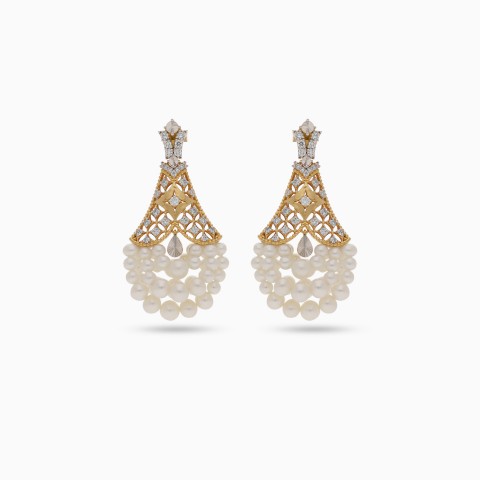 Elegant 18K Yellow Gold Earrings with Diamonds & Pearls - Danah Collection