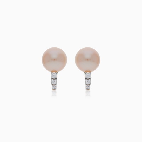 Elegant 18K Yellow Gold Pearl & Zircon Earrings – Danah Collection