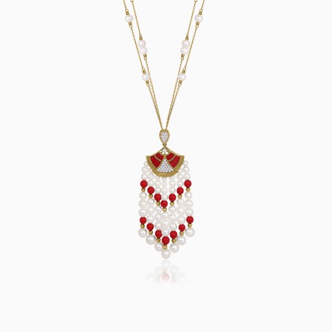 18K Yellow Gold Long Pearl Necklace – Danah Collection
