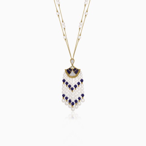 18K Yellow Gold Long Pearl Necklace – Danah Collection