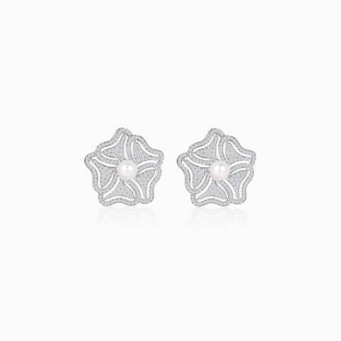 Elegant 18K White Gold Pearl & Diamond Earrings – Danah Collection