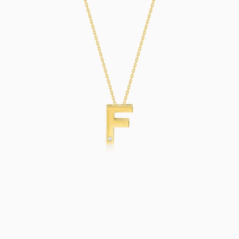 18K Yellow Gold Necklace with Letter “F” & Natural Diamond – Alpha Collection