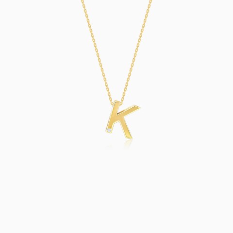 18K Yellow Gold Letter “K” Necklace with Natural Diamond – Alpha Collection