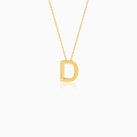 18K Yellow Gold Necklace with Letter “D” and Natural Diamond – Alpha Collection