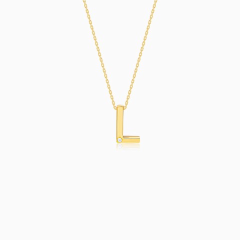 18K Yellow Gold “L” Necklace with Natural Diamond – Alpha Collection