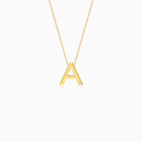 18K Yellow Gold Necklace with Letter “A” and Natural Diamond – Alpha Collection