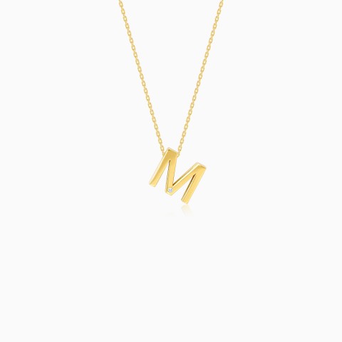 18K Yellow Gold “M” Necklace with Natural Diamond – Alpha Collection