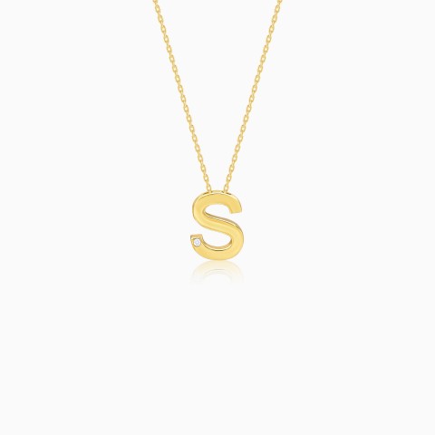 18K Yellow Gold Necklace with “S” Letter & Natural Diamond – Alpha Collection